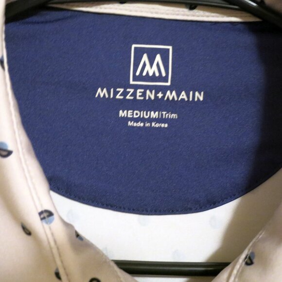 Mizzen Main Shirt Men Medium Short Sleeve Golf Polo Trim Fit Gray Blue Circles - Picture 3 of 6